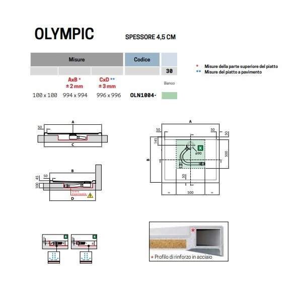 Piatto doccia 100x100 H.4,5 cm in acrilico Novellini New Olympic art.OLN1004-30