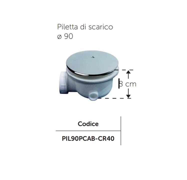 Sifone doccia ribassato diametro 90 mm Novellini art.PIL90PCAB-CR90