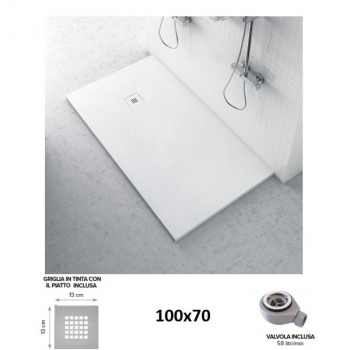 Piatto doccia 100x70 cm h3 in Mineral Plane Zero finitura bianco art.602005