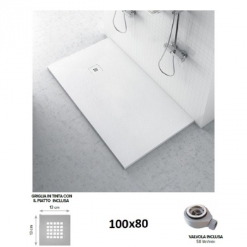 Piatto doccia 100x80 cm h3 in Mineral Plane Zero finitura bianco art.602120