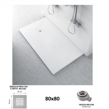 Piatto doccia 80x80 cm h3 in Mineral Plane Zero finitura bianco art.602110